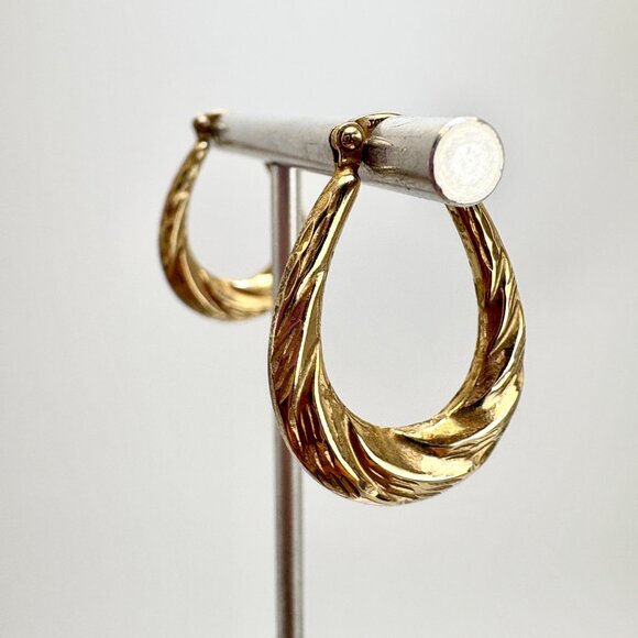 VTG Sterling Silver 925 Twist Design Elongated Hoop Earrings Size 1" Length - Picture 6 of 10